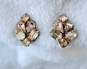 Radiant Diamond  Round andTeardrop Cut Rhinestones Elegance in Earrings 1940s Fabulous Fashion Statement