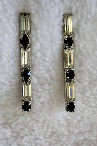 Earrings Rhinestone Regal Unique Rare Black on Silver Delicious Deco Sleek Style and Setting..!