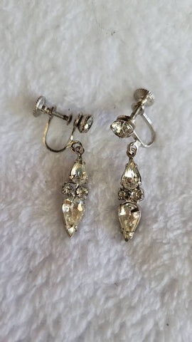 Rhinestone Teardrop Dangling Earrings Elegant Early 50s Screwbacks