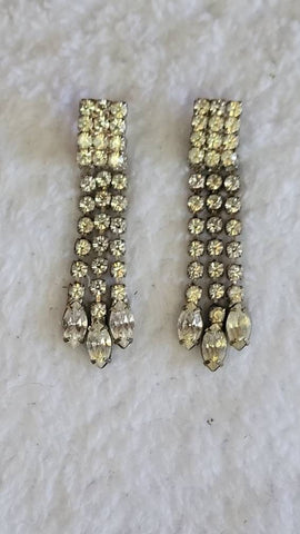 Elegant Earrings in Rich Rhinestones Rows of Moving Sparkle Tre Marquise Tips Shine with these 1950s Fab Fun Flirty All Ocassion Earwear..!!