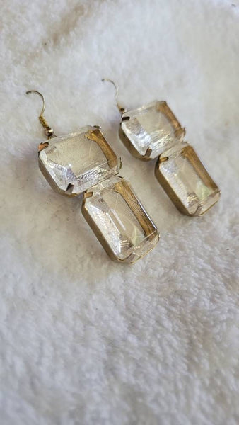 Eclectic Eighties Ice Cubes Earrings Unique Dangling Cubes of Clear Acrylic In Silver Frame Exceptional Vintage Catch..!