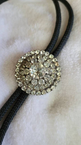 Bolo of 4 Tiers Brilliant Rhinestones Round of 60 Sparkling Stones..! Solo Statement in Style Eclectic Elegance in the Eighties..!! VINTAGE