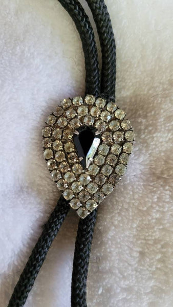Bolo Beautiful 60 Stone Teardrop Vintage High Sparkle Rhinestones with Black Glass Center Tear Drop Stunner. ! Exquisite Eighties Elegance