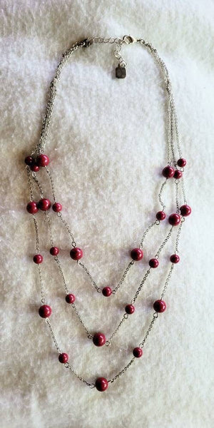 Chaps Vintage 3 Strand Red Necklace... Classic Design with Beautiful Hang. Stunning with White & Blue..!  Perfect Piece for Up or Casual
