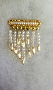 Napier Signed Pearl Pin Tiny Pearl's on Gold Bar With Dangling Fresh Water Lovelies Vintage Fabulous