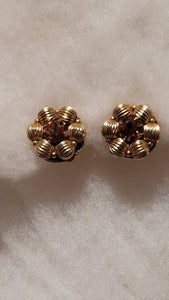 Napier Vintage Topaz Earrings Stone Sparklers Scored Ridges on Gold Petals