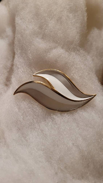 Trafari Gold with White Enamel Vintage Pin Sleek Sophisticated Style Lean Lovely Lines