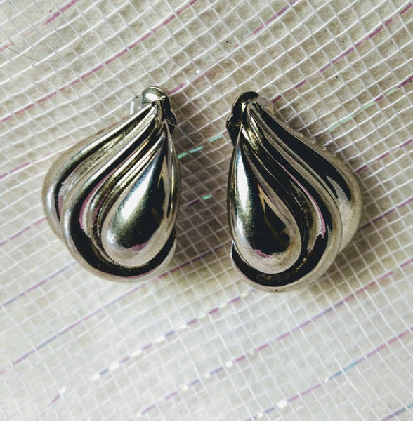 Silver Big  Heart Vintage  Earrings