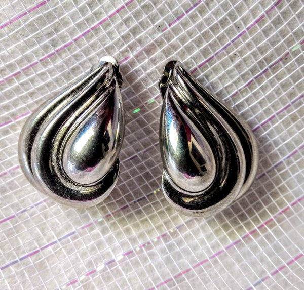 Silver Big  Heart Vintage  Earrings