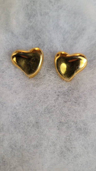 Vintage Valentines Heart Earrings Soft Form Polished Golden Hearts Beautiful