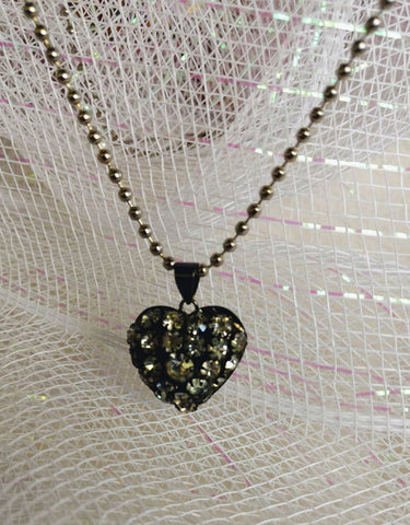 Vintage Valentines Black Sparkling Rhinestone  Heart on 24 Inch Ball Chain