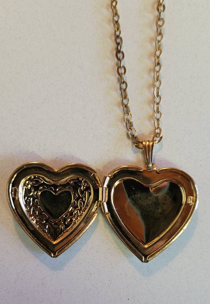 Vintage Valentines Golden Etched Heart Locket Stunning Keepsake Treasure on Beautiful Golden  Link Chain