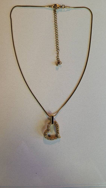 Vintage Valentines Heart Gold with Rhinestones Studded Heart Necklace