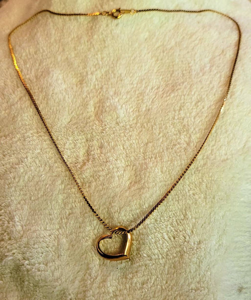 Vintage Valentines Heart Necklace Golden Heart on  Golden String