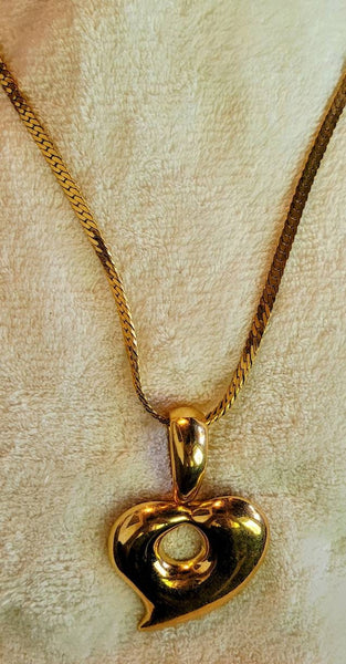 Vintage Valentines Heart Combination Beautiful Heart Golden Pin or Necklace with Bold Gold Serpentine Chain