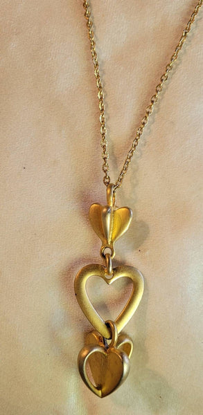 Vintage Valentines  Golden Tre  Hearts Necklace  Big Beautiful Gold Hearts Intertwined in Perfection Muted Gold Statement Neckwear..!