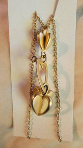 Vintage Valentines  Golden Tre  Hearts Necklace  Big Beautiful Gold Hearts Intertwined in Perfection Muted Gold Statement Neckwear..!