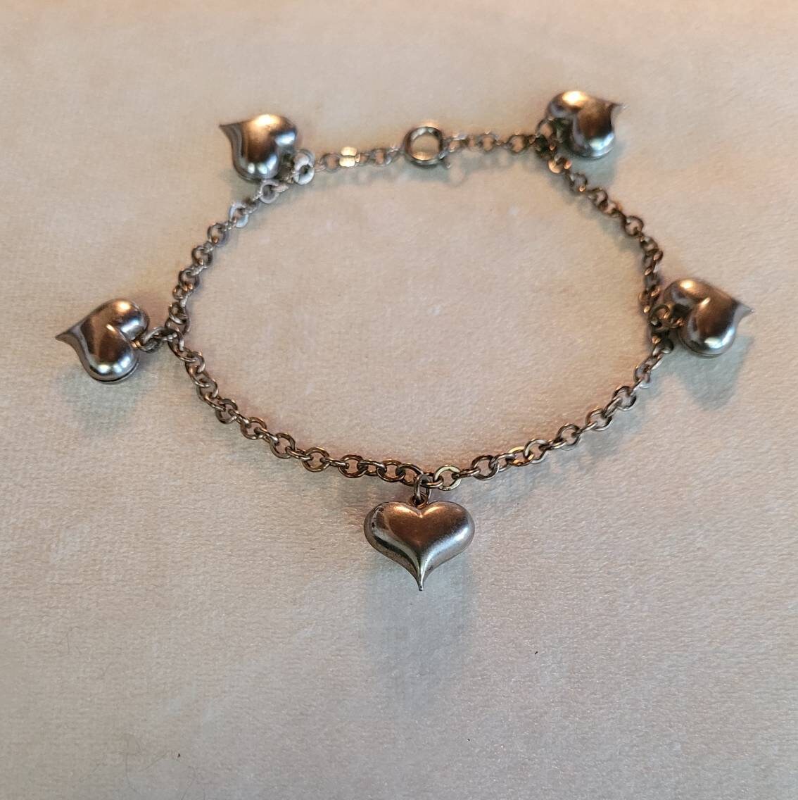 Vintage Valentines Charming Hearts Silver Heart Charm Bracelet