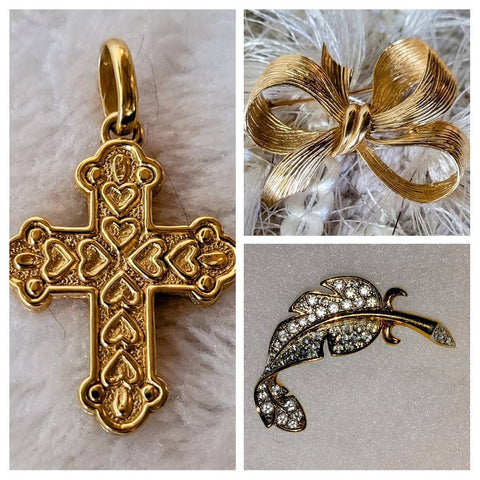 14K Italian Gold Hearts Cross  Designed  Signed  Italy. Beautifully Crafted Treasure of Detailed Golden Hearts in a Lovely Cross...