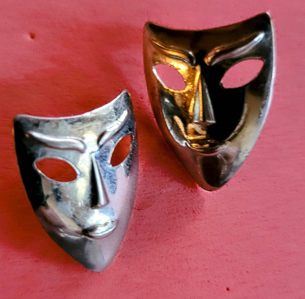 Faces Collection Earrings Stunning... Sleek... Unique... Mask of Slender Silver Faces Shiny For Hats... On Lapels Earrings Scarfs Accessorie