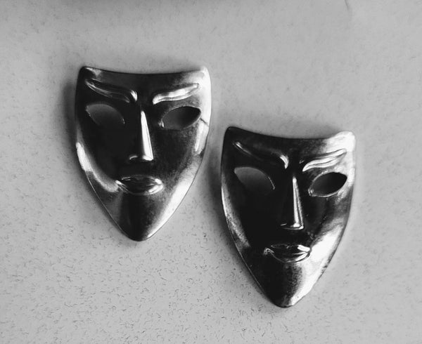 Faces Collection Earrings Stunning... Sleek... Unique... Mask of Slender Silver Faces Shiny For Hats... On Lapels Earrings Scarfs Accessorie