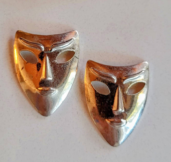 Faces Collection Earrings Stunning... Sleek... Unique... Mask of Slender Silver Faces Shiny For Hats... On Lapels Earrings Scarfs Accessorie