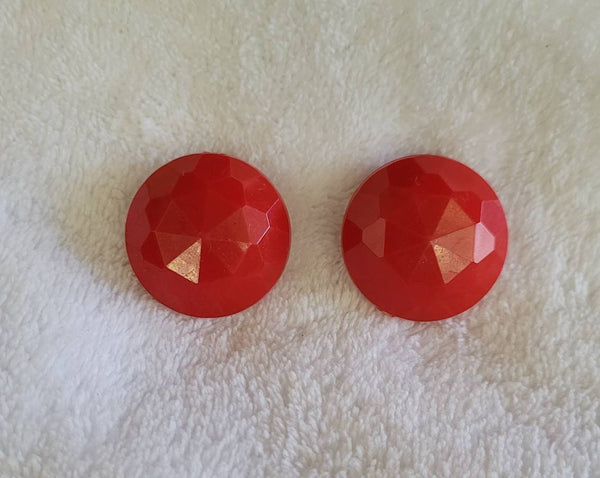 Earrings 4os 50s Firecraker Red  Faceted Dome of Fantastic Vintage Plastics