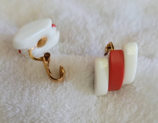 Earrings Say "Deco in the 1950s"  Reds and Whites Collection  Candy Stripe Treats