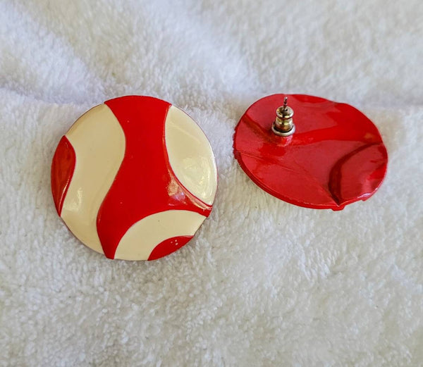 70s Trippy Red and White Enamel Dig These Wild Disc..!  Fun Flair Sweet Seventies...