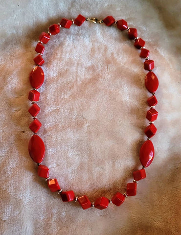 Sensational Sixties Red Hot Red Necklace Unique  Beads Comfort Fit. Fabulous Wardrobe Must Have..!