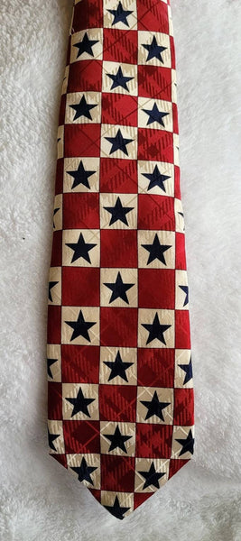 Rare Vintage Tie by Structure Rare Red White Blue  Check with White Stars..! Fresh and Fun Blast from the Past...