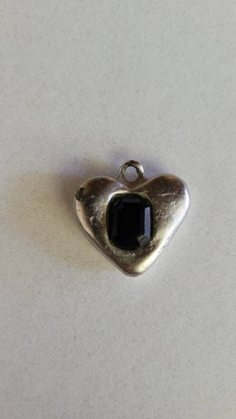 Silver Heart Pendant Black Glass Cut Stone Centered. Sweet Surprise to Give or Recieve Send Your Sweet Valentine Something Special LoveGifts
