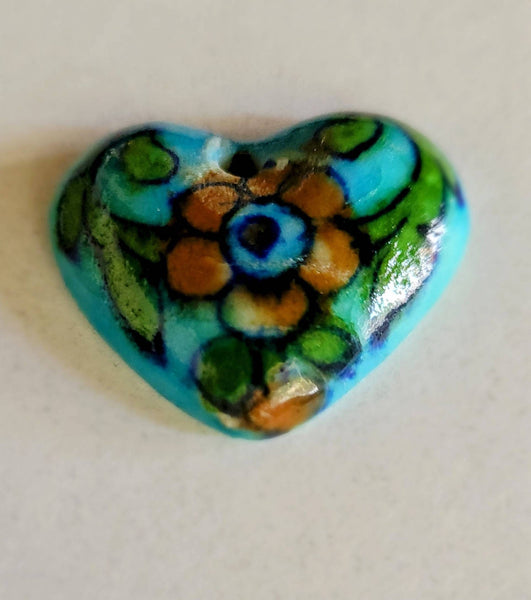 Handpaited Ceramic Tourqouise Heart Colors Adorn this Special One of A Kind Lovely Heart