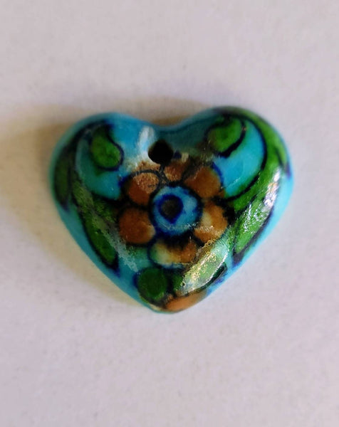 Handpaited Ceramic Tourqouise Heart Colors Adorn this Special One of A Kind Lovely Heart