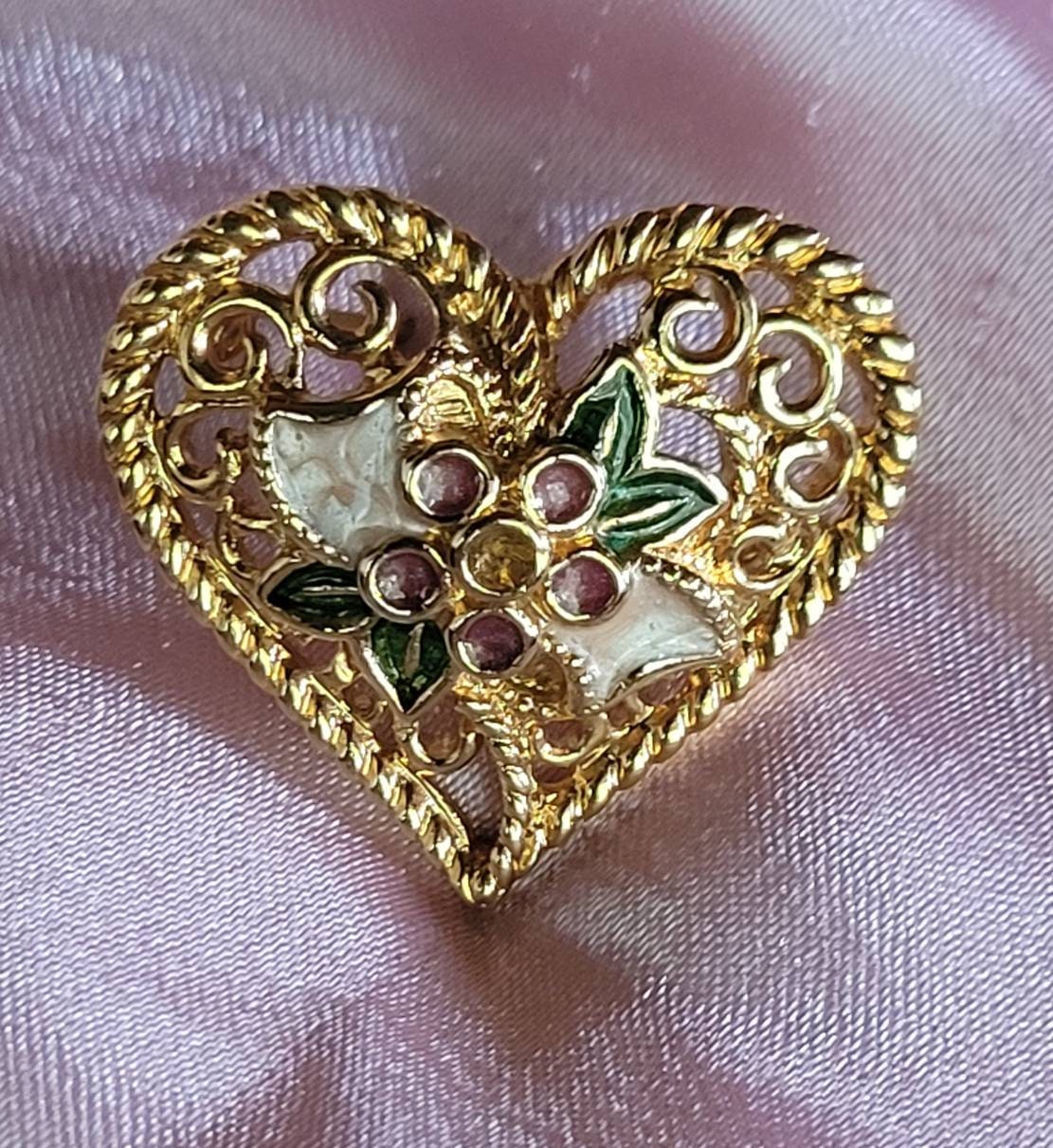 I Love You Designer Pin Designer had Love in Mind. Scroll Gold Laced Delicatly with Enamel Flower Inlays Perfect it Says It "I LOVE YOU"