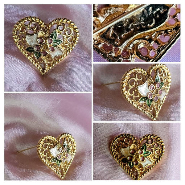 I Love You Designer Pin Designer had Love in Mind. Scroll Gold Laced Delicatly with Enamel Flower Inlays Perfect it Says It "I LOVE YOU"