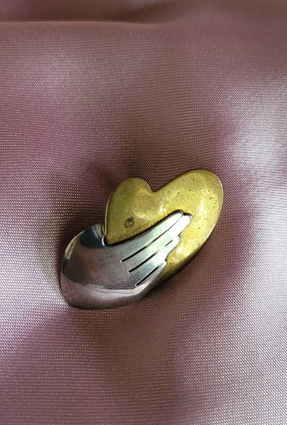 Sold   FarFetched Designs this Vintage Pin.. Heart In Hand... Perfect Way To Say Be Mine Romantic Two Tone Pin Talking Jewelry Say it With This...