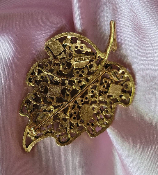 FLORENZA Pearls on Golden Leaf Perfect Pin..! Fab Fifties Elegant Designs by House of Florenza Dramatic Timeless Period Passion Pieces  RARE