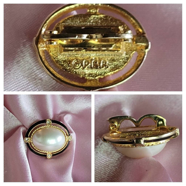 Rare PEP Slider Pendant Exquisite Period Design Delicate in Roped Oval Gold Tier Black Lacquer Directional Rhinestone A Unique Stunner Love!
