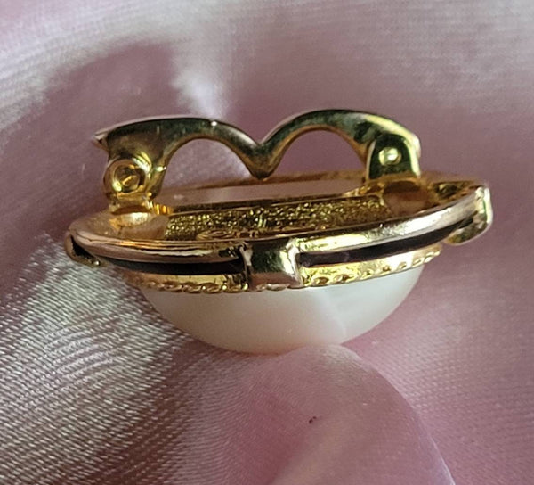 Rare PEP Slider Pendant Exquisite Period Design Delicate in Roped Oval Gold Tier Black Lacquer Directional Rhinestone A Unique Stunner Love!