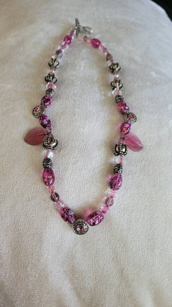 Beaded Beauty  Necklace. Unique Silver with Sweet Shades of Fushia Beads  Lovely Perfect Gift  For  A Sweetheat  AValentine or Just Because