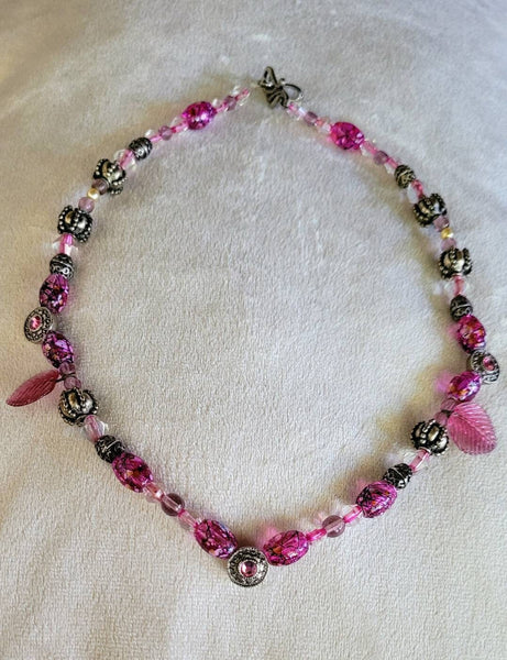 Beaded Beauty  Necklace. Unique Silver with Sweet Shades of Fushia Beads  Lovely Perfect Gift  For  A Sweetheat  AValentine or Just Because
