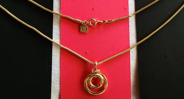 CMC Signed Gold Rings Pendant with Chain. Classic Tier Design Sleek Jewelry SSimply Sophisticated Fashipn Accessories Shop Wink At The World