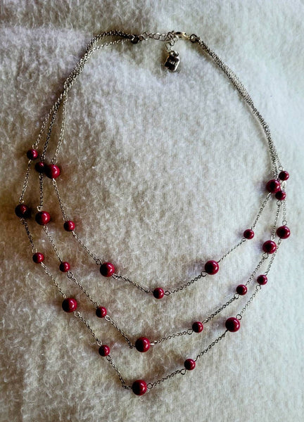 Chaps Vintage 3 Strand Red Necklace... Classic Design with Beautiful Hang. Stunning with White & Blue..!  Perfect Piece for Up or Casual