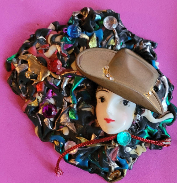 Faces Pin Brown Hat. Sparkle Sequins Rainbows of Rhinstones A Foil Confetti of Colors and Sweet Surprises in That Fantastic Plastic