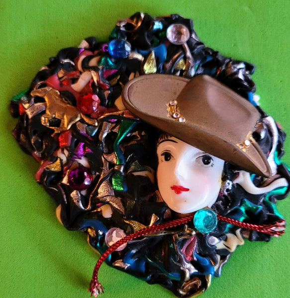 Faces Pin Brown Hat. Sparkle Sequins Rainbows of Rhinstones A Foil Confetti of Colors and Sweet Surprises in That Fantastic Plastic