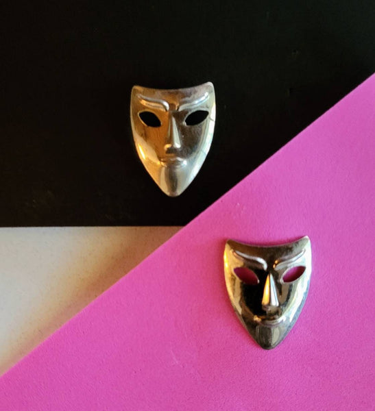 Faces Collection Earrings Stunning... Sleek... Unique... Mask of Slender Silver Faces Shiny For Hats... On Lapels Earrings Scarfs Accessorie