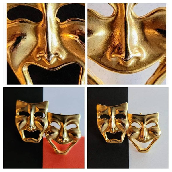 Faces Collection Lapel Pin  Pin for A Hat  Theater Comedy Or Tragedy Dramatic Faces of Gold with Extreme Expression of Life's Up and Downs.