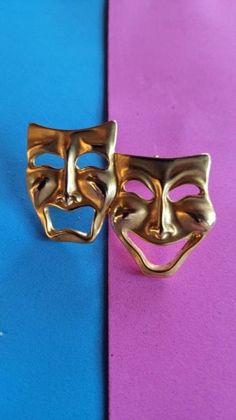 Faces Collection Lapel Pin  Pin for A Hat  Theater Comedy Or Tragedy Dramatic Faces of Gold with Extreme Expression of Life's Up and Downs.