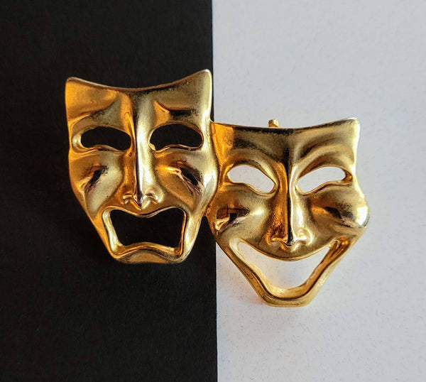 Faces Collection Lapel Pin  Pin for A Hat  Theater Comedy Or Tragedy Dramatic Faces of Gold with Extreme Expression of Life's Up and Downs.